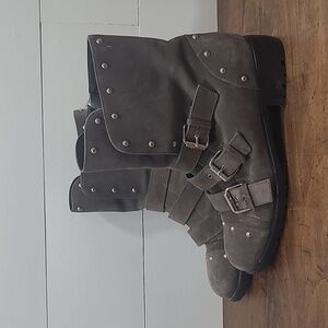 Guiseppe Zanotti Studded Brown Suede Multi Buckle Combat Boots Women's sz 40/9US